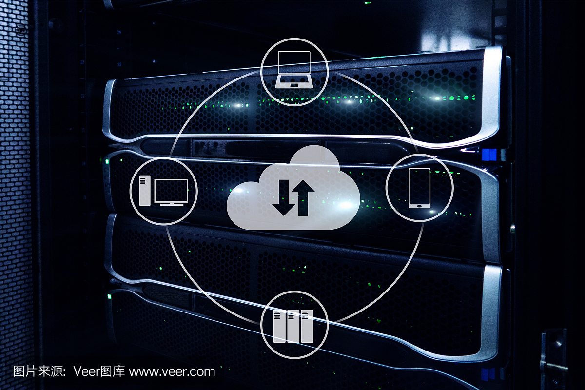 云服务器与计算、数据存储与处理。互联网和技术的概念。