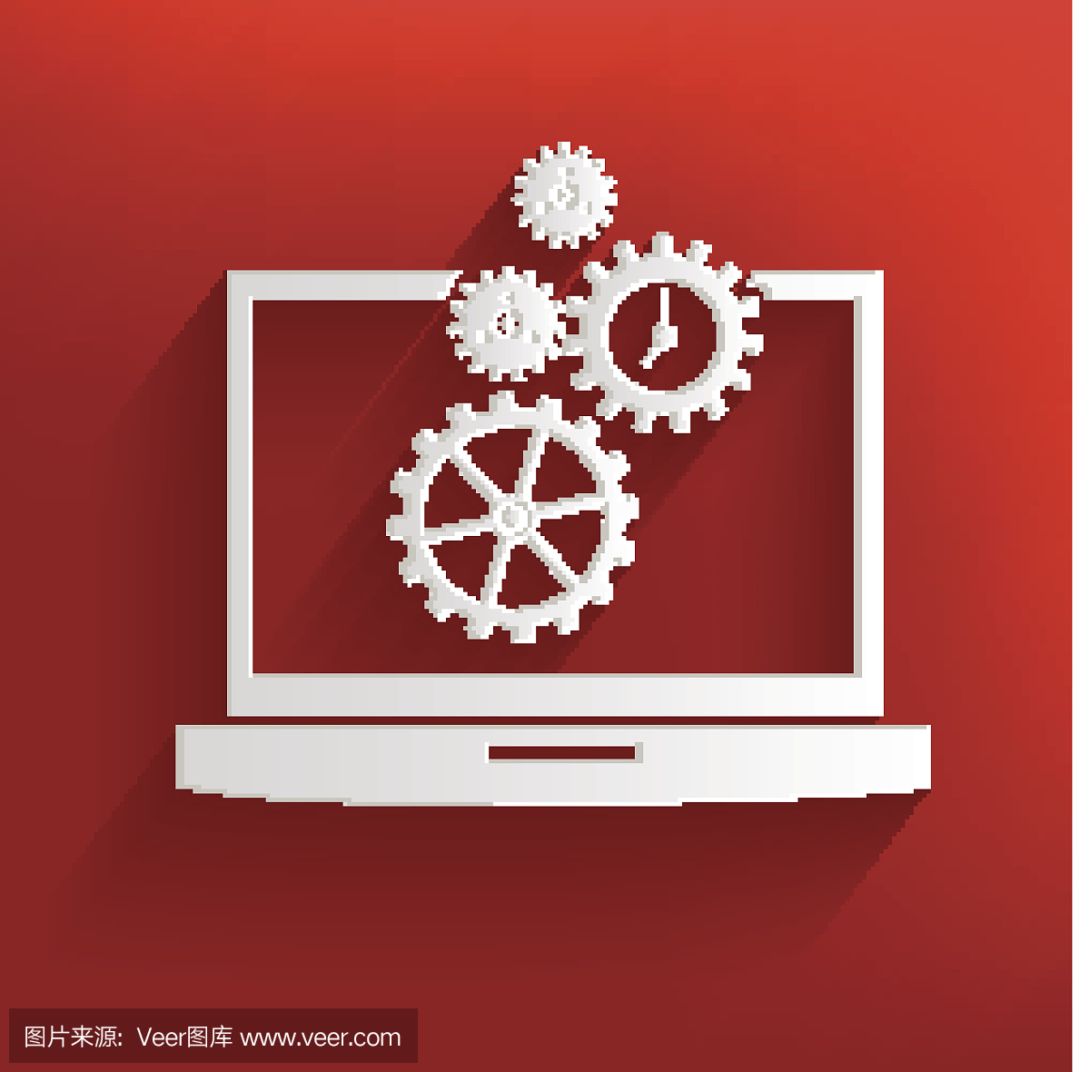 计算机系统符号在红色背景下,干净的向量