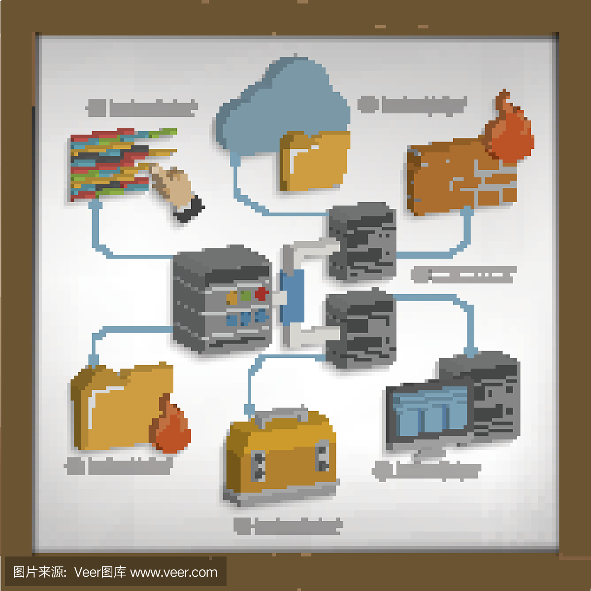 数据库和网络连接设计的白板,矢量