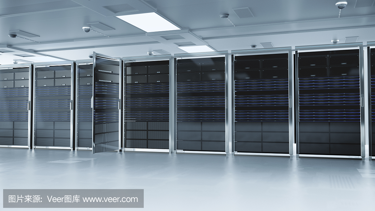 服务器室或服务器计算机。3 d渲染。